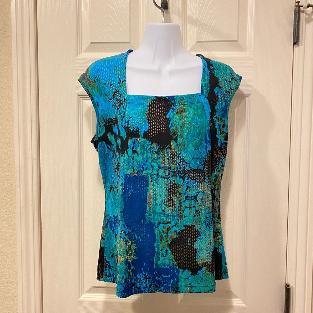 Kasper multi-color abstract print sleeveless top